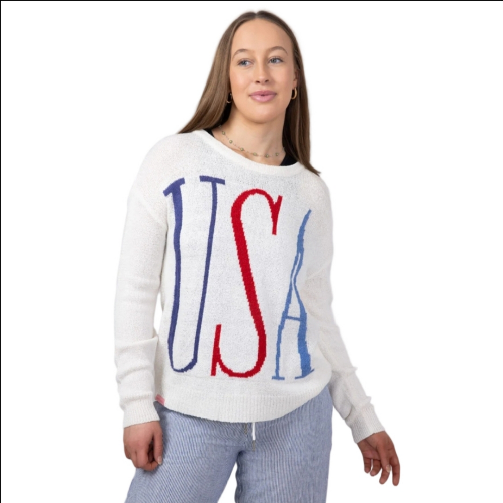 SIMPLY SOUTHERN "USA" summer weight sweater. Patriotic, Red, White Blue. NWT XXL